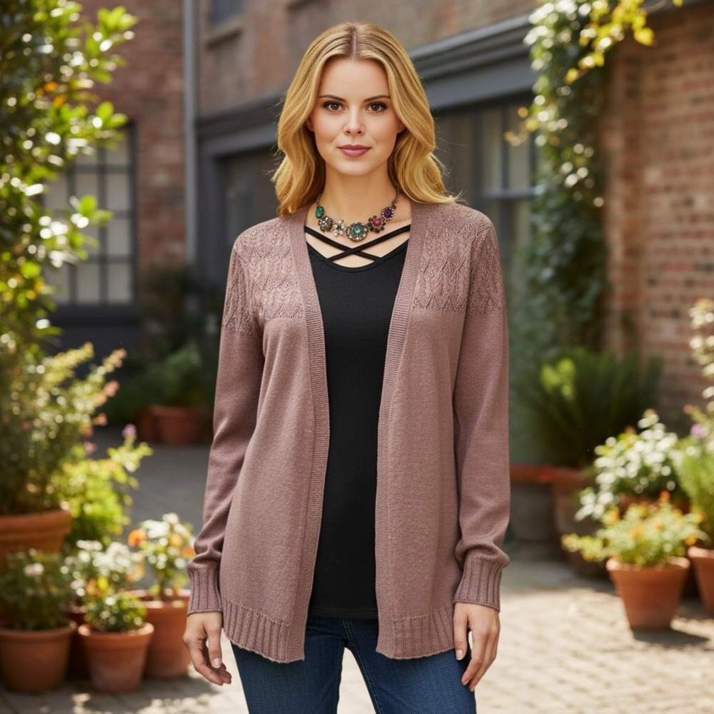 Lety and Me Woman's Size Large Open Front Long Mauve Cardigan NWT!